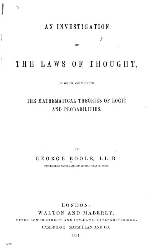 Titelblatt der Erstausgabe von George Booles Buch An Investigation of the Laws of Thought