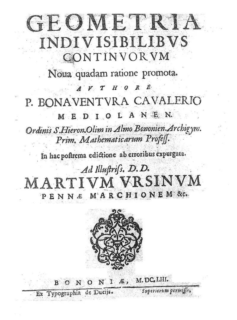 Titelseite der Geometria indivisibilibus continuorum von Bonaventura Cavalieri in der Ausgabe Bologna 1653