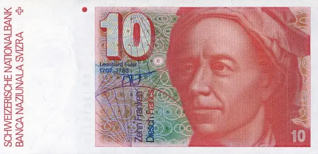 Vorderseite der Schweizer 10-Franken-Note mit einem Porträt Leonhard Eulers