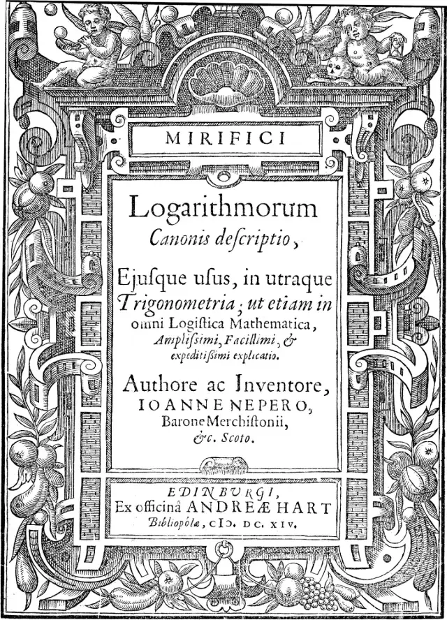 Titelblatt von John Napiers Logarithmentafel aus dem Jahr 1614