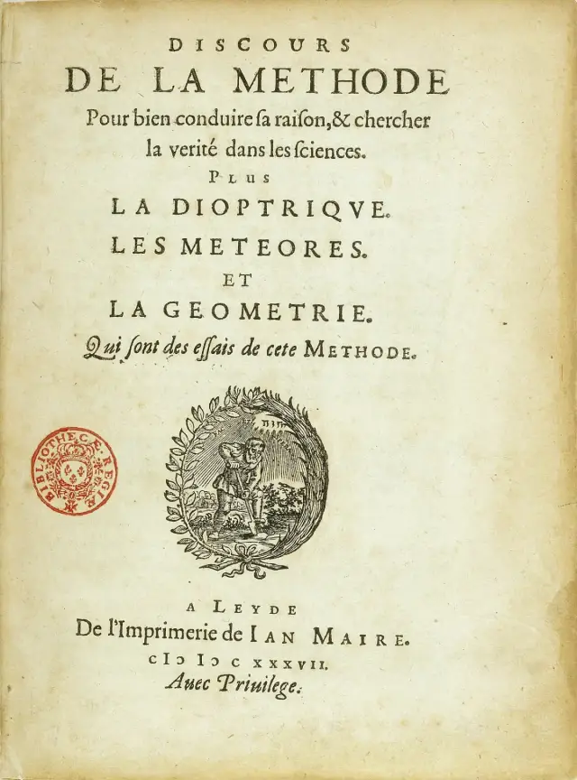 Titelblatt der Erstausgabe des Discours de la méthode, Leiden 1637