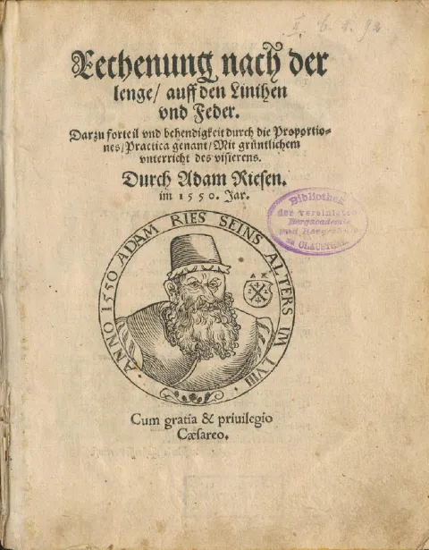 Titelblatt von Adam Ries’ Rechenbuch von 1550