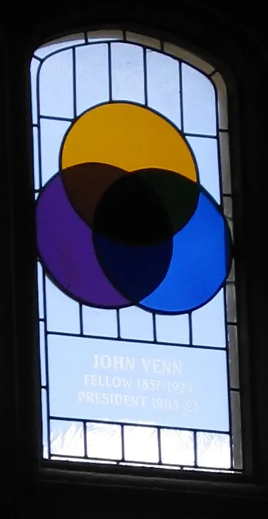 Buntglasfenster im Speisesaal des Gonville and Caius College in Cambridge zur Erinnerung an John Venn